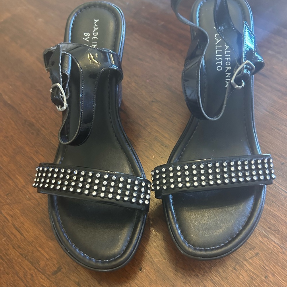 Black Rhinestone Wedges .  Worn once.  Very pretty & comfortable.